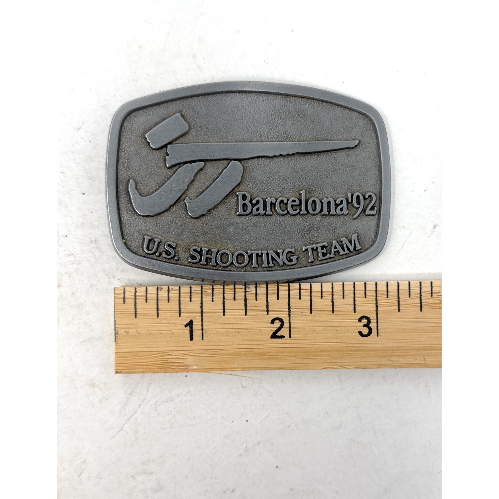 Vintage Barcelona 92 1992 Us Shooting Team Metal Belt Buckle Vintage Barcelona 92 1992 Us Shooting Team Metal Belt Buckle